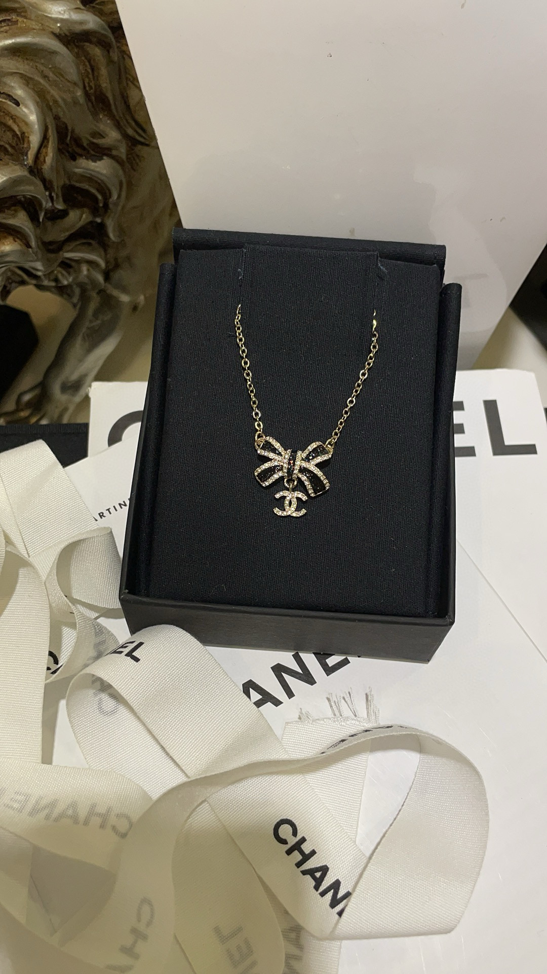 Chanel Black Bow CC Pendant Necklace and Bracelet - Image 6