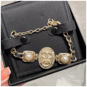 Chanel Vintage Light Gold Oval Tag Bracelet
