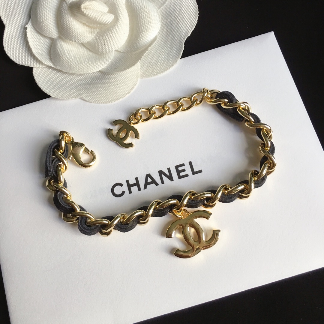 Chanel Leather Woven O Chain Bracelet Choker Necklace - Image 5