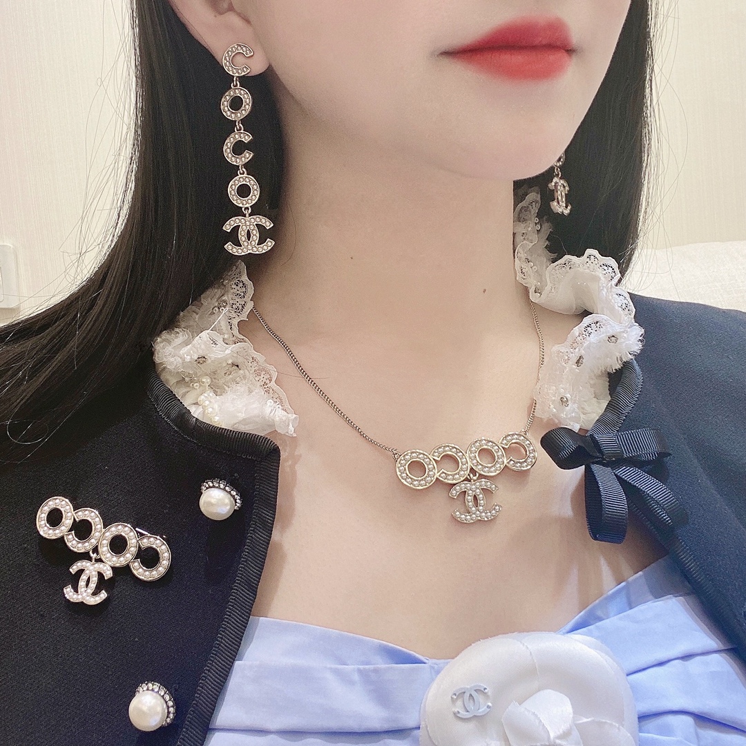 Coco Chanel Brooch Earrings Necklace - Image 2