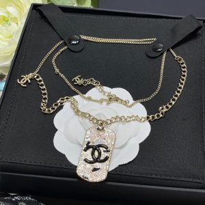 Chanel Graffiti Rectangle Tag Pendant Necklace