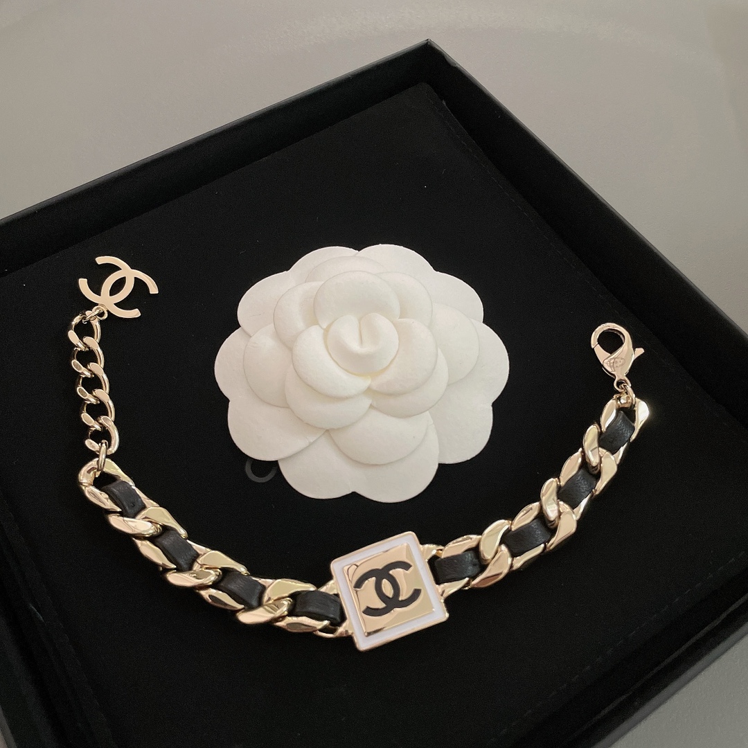 Chanel Leather Gold Chain Bracelet Choker Necklace - Image 2