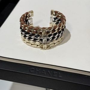 Chanel 26C Leather with Chain Bracelet Cuff Bangle