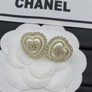 Chanel Strass Paved Heart Stud Earrings