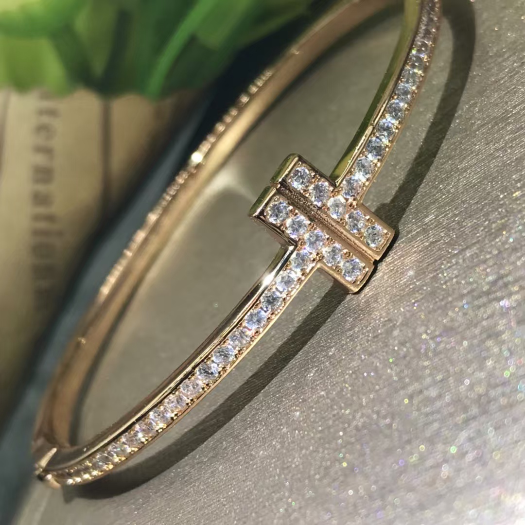 Tiffany Full Diamond Paved Double T Bangle Bracelet - Image 2