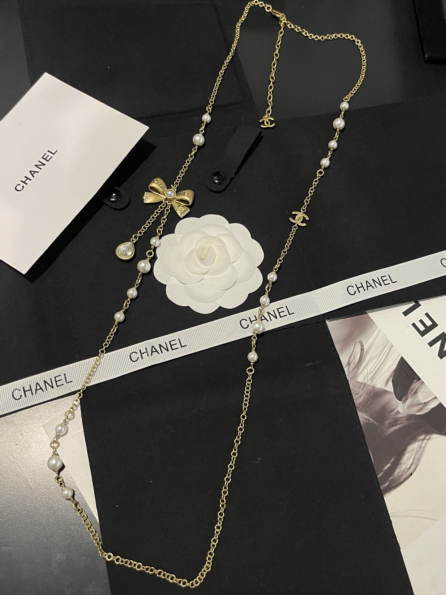 Chanel Bowknot Sweater Chain Foldable Double-Layer Long Necklace - Image 9
