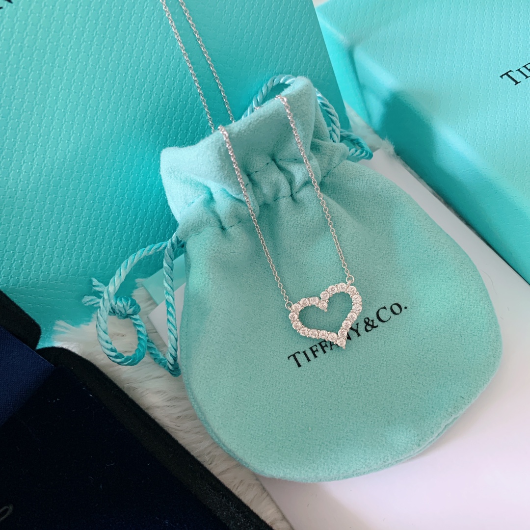 Tiffany Medium Full Diamond Love Heart Pendant Necklace - Image 2