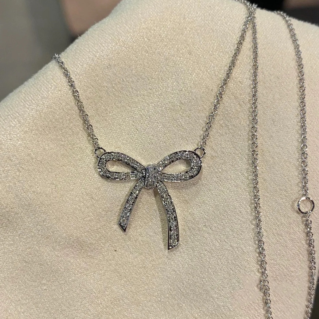 Tiffany Large Full Diamond Bow Pendant Necklace - Image 3