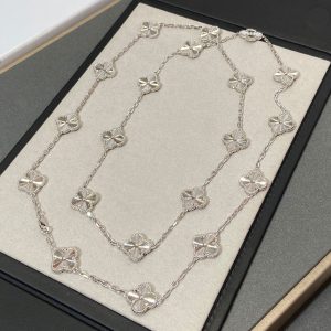 VCA White Laser Clover Vintage Alhambra Long Necklace, 20 Motifs