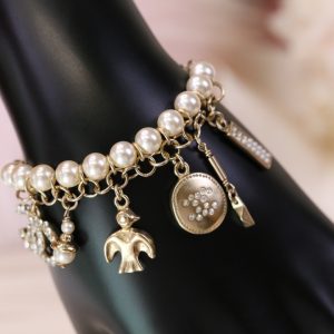 Chanel Bird CC Charms Chain Pearl Tassel Bracelet