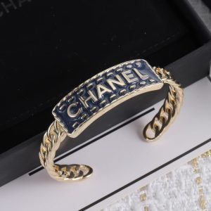 Chanel Letters Denim Open Cuff Bangle Bracelet