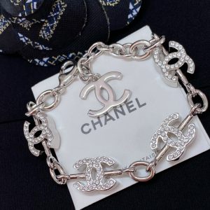 Chanel Hollow CC Chain Rhinestone Silver Bracelet