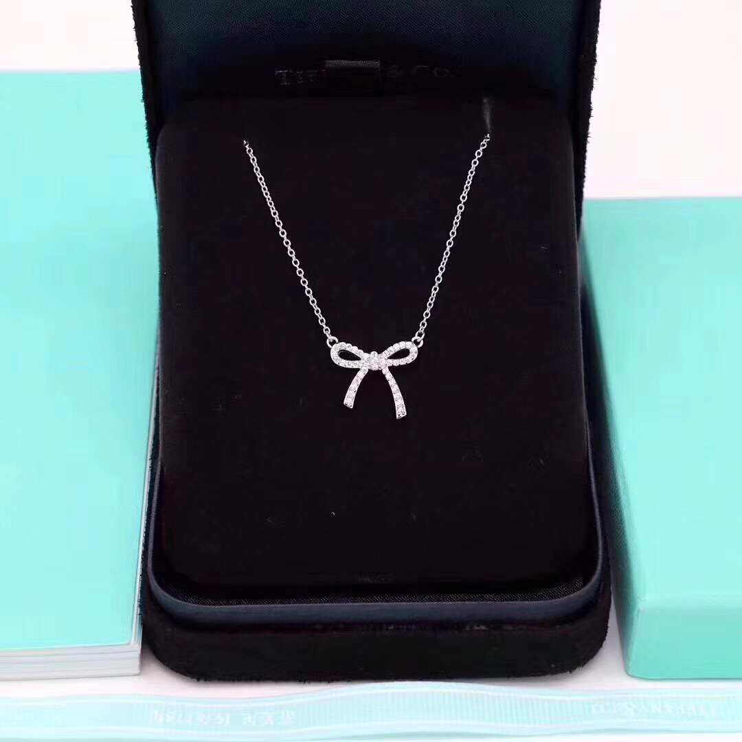 Tiffany Mini Full Diamond Bow Pendant Necklace - Image 3