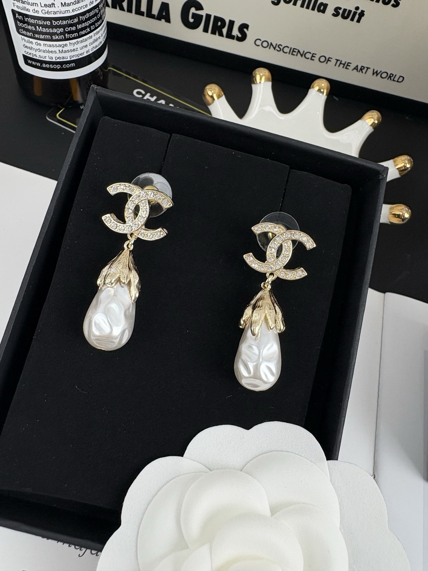 Chanel Vintage Baroque Pearl Dangle Earrings