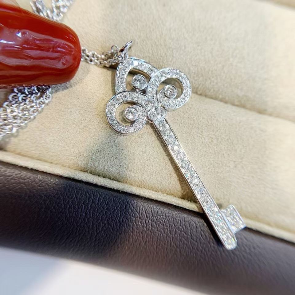 Tiffany Full Diamond Crown Key Pendant Necklace - Image 2