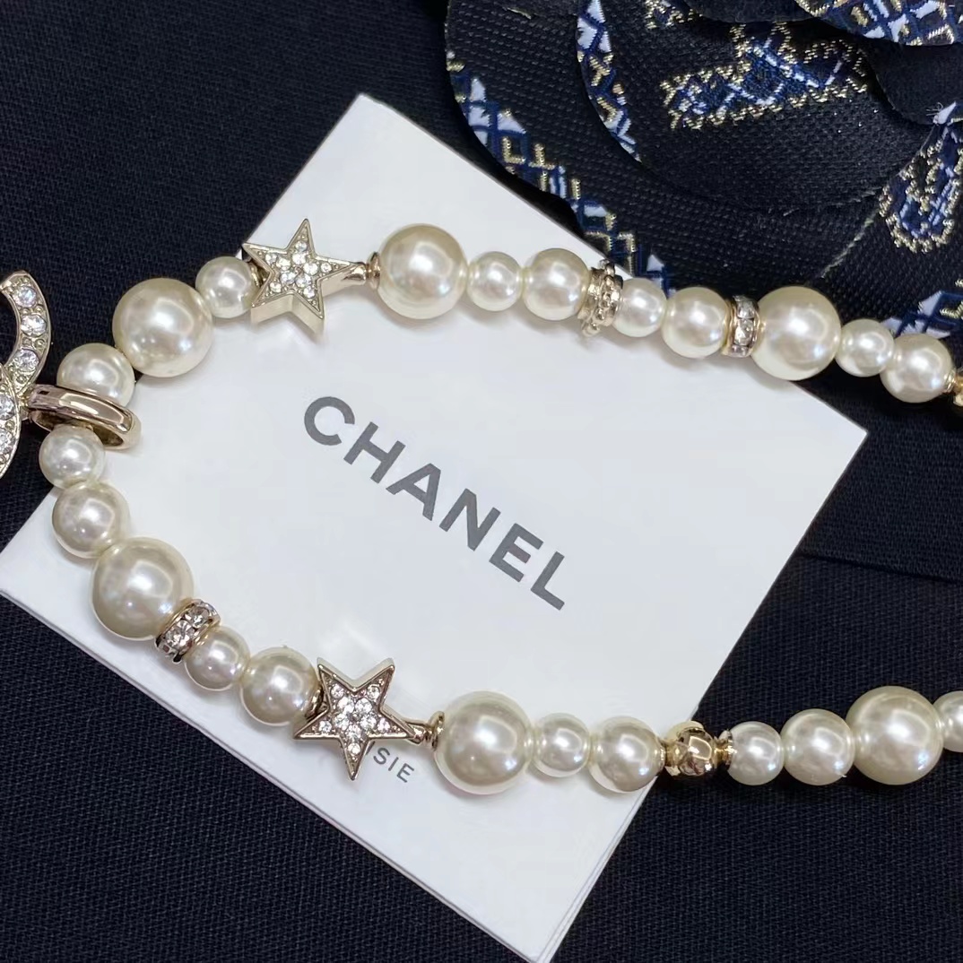Chanel Star Double C Pendant Pearl Necklace - Image 6