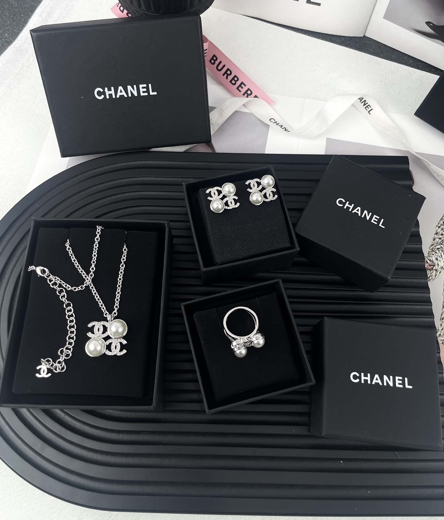 Chanel Silver Square Coco & Pearls Pendant Necklace - Image 6