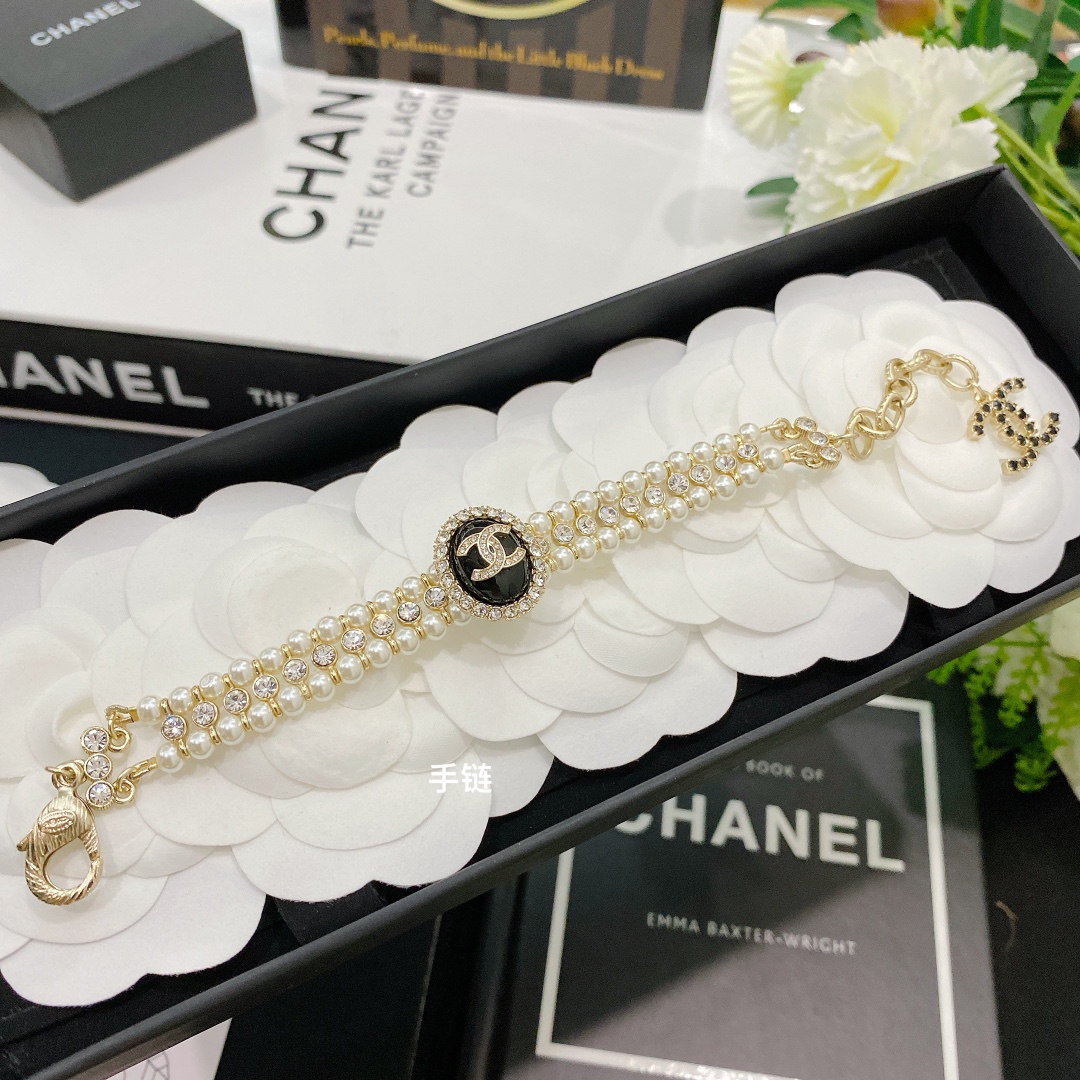 Chanel 3 Rows Pearl Rhinestone Bracelet Earrings Choker Necklace - Image 5