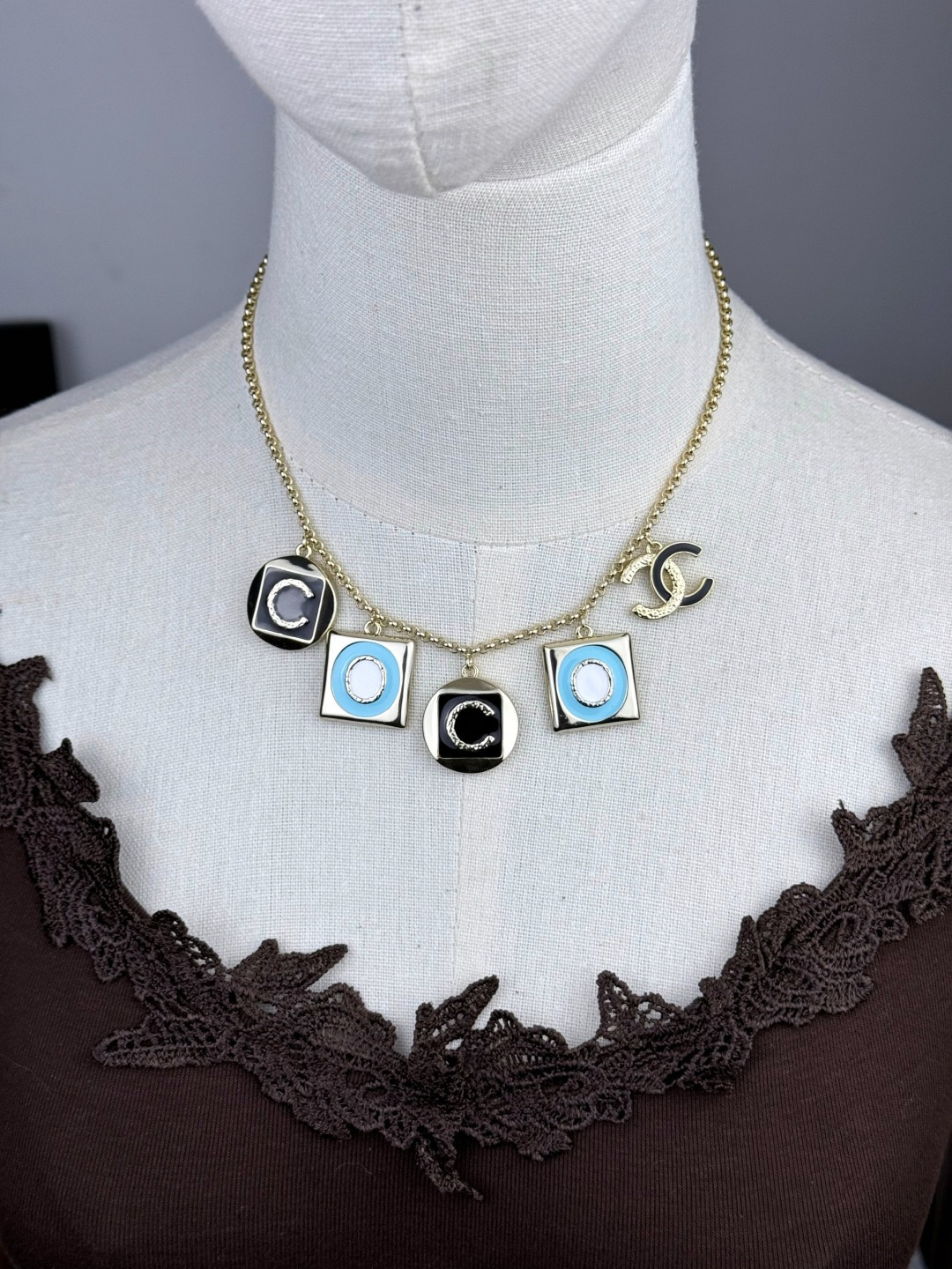 Chanel Coco Geometric Enamel 5 Charms Necklace