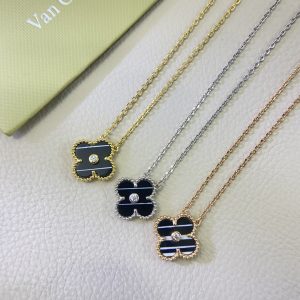 Newest VCA Stripe Black Chalcedony Vintage Alhambra Pendant Necklace