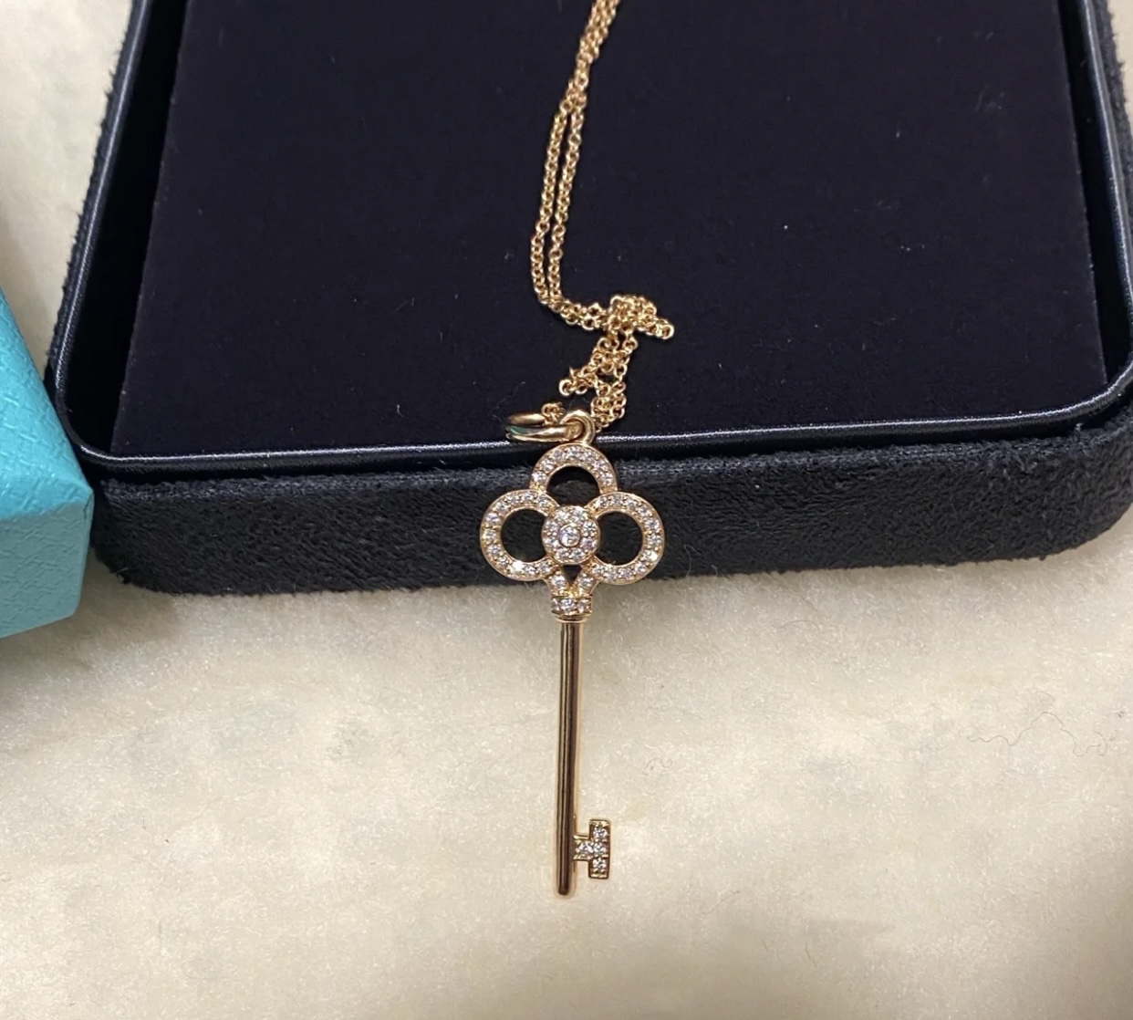 Tiffany Crown Key Pendant Necklace in Rose Gold