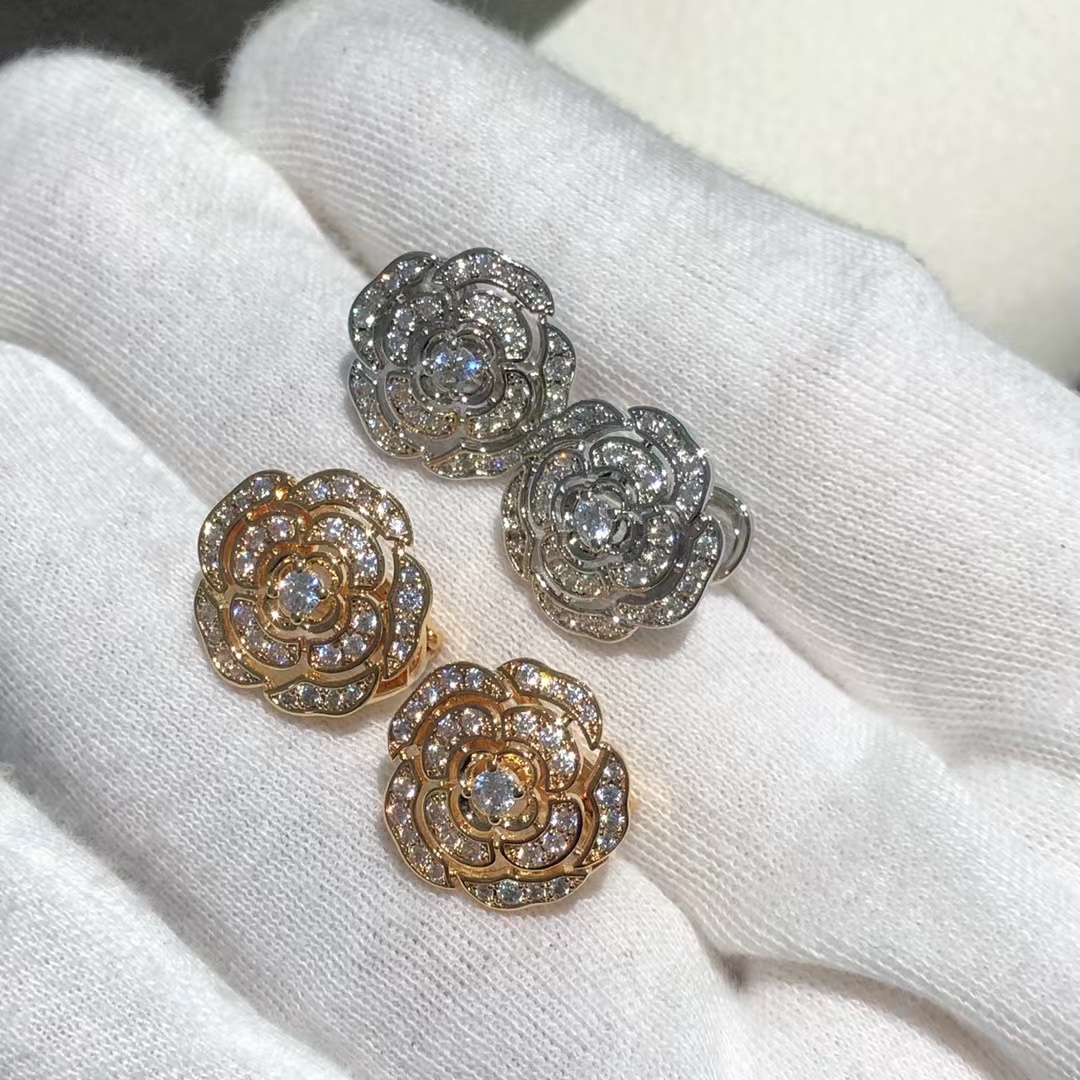 Chanel Diamond Camellia Stud Earrings - Image 3