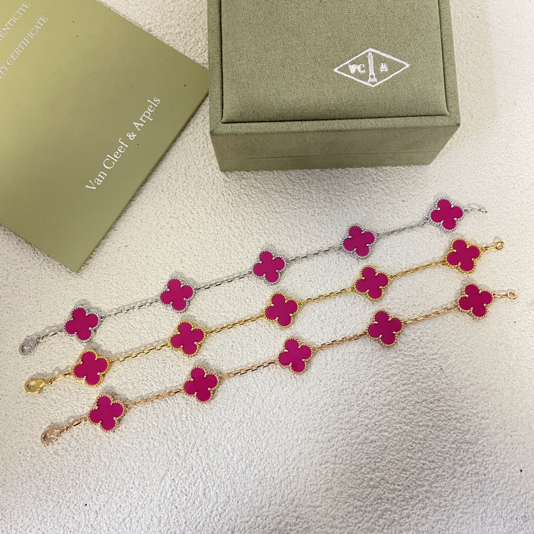 VCA 5 Rose Red Motifs Vintage Alhambra Bracelet