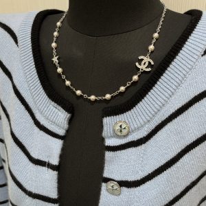 Chanel Pearl Floating CC Charm Silver Necklace