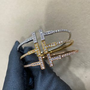 Tiffany Diamond Paved Double T Bangle Bracelet