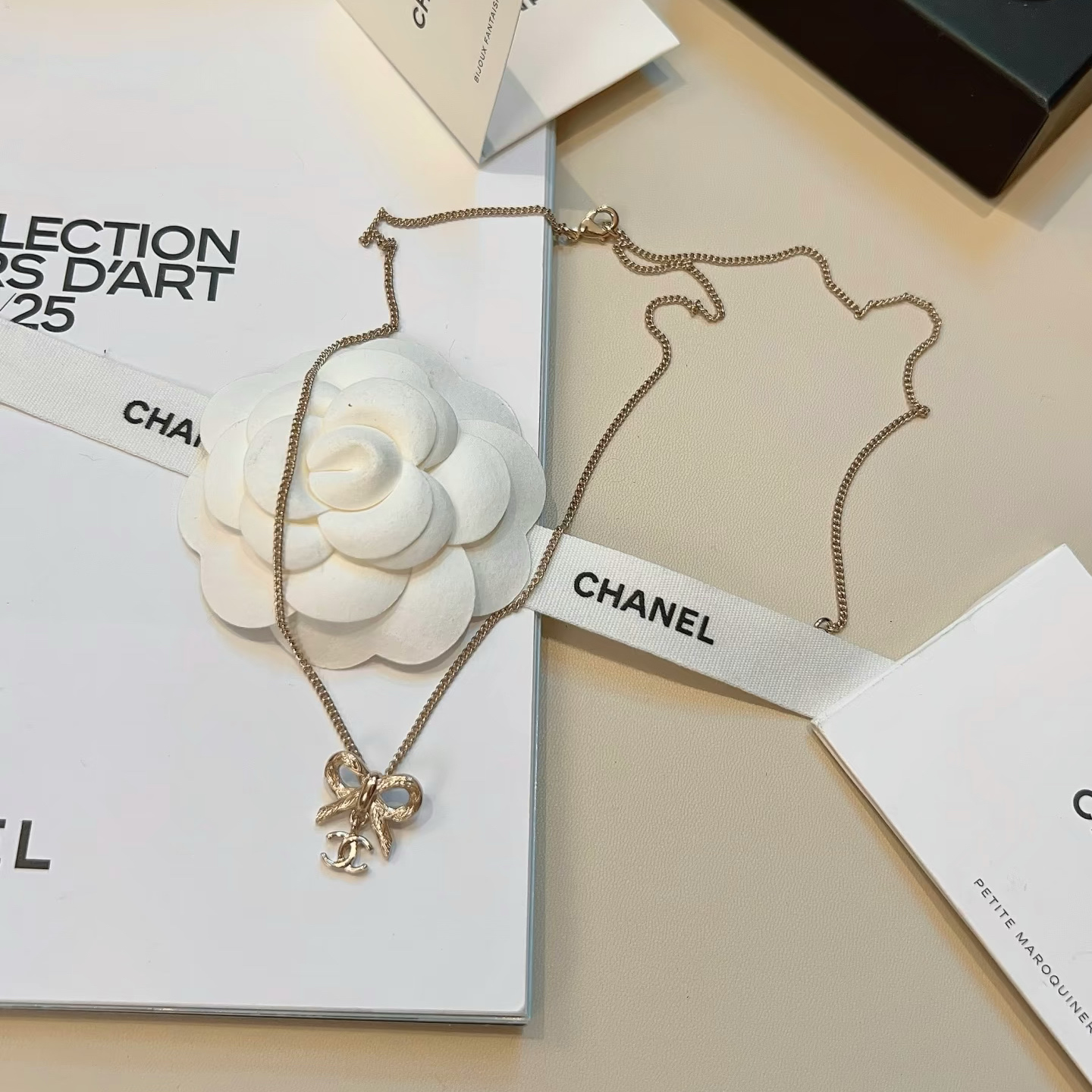 Chanel Simple Bowknot CC Pendant Necklace Minimalist - Image 3