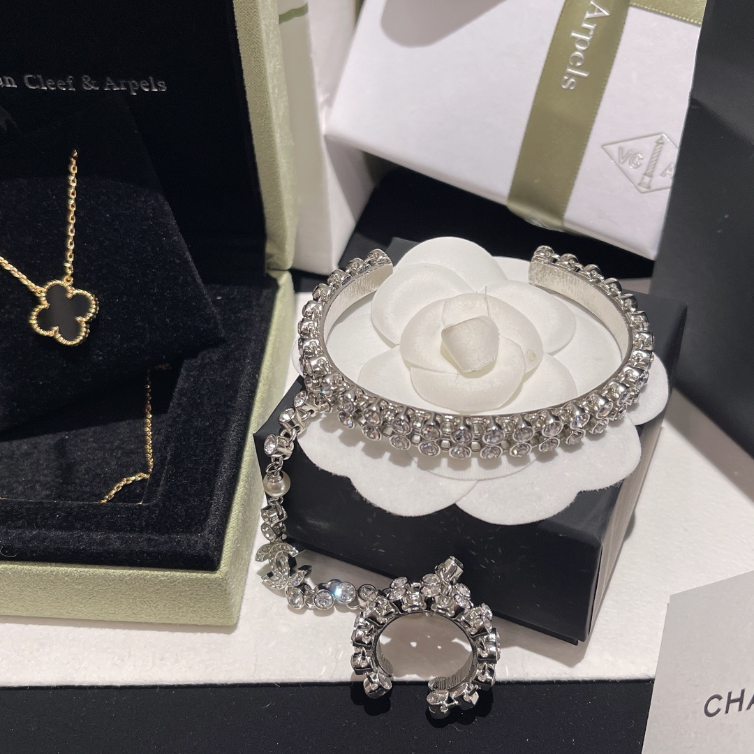 Chanel Hand Chain Hand Harness Open Cuff Bangle Bracelet Ring - Image 3