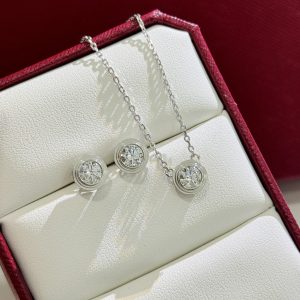 Cartier Minimalistic Single Diamond Necklace Earring Studs