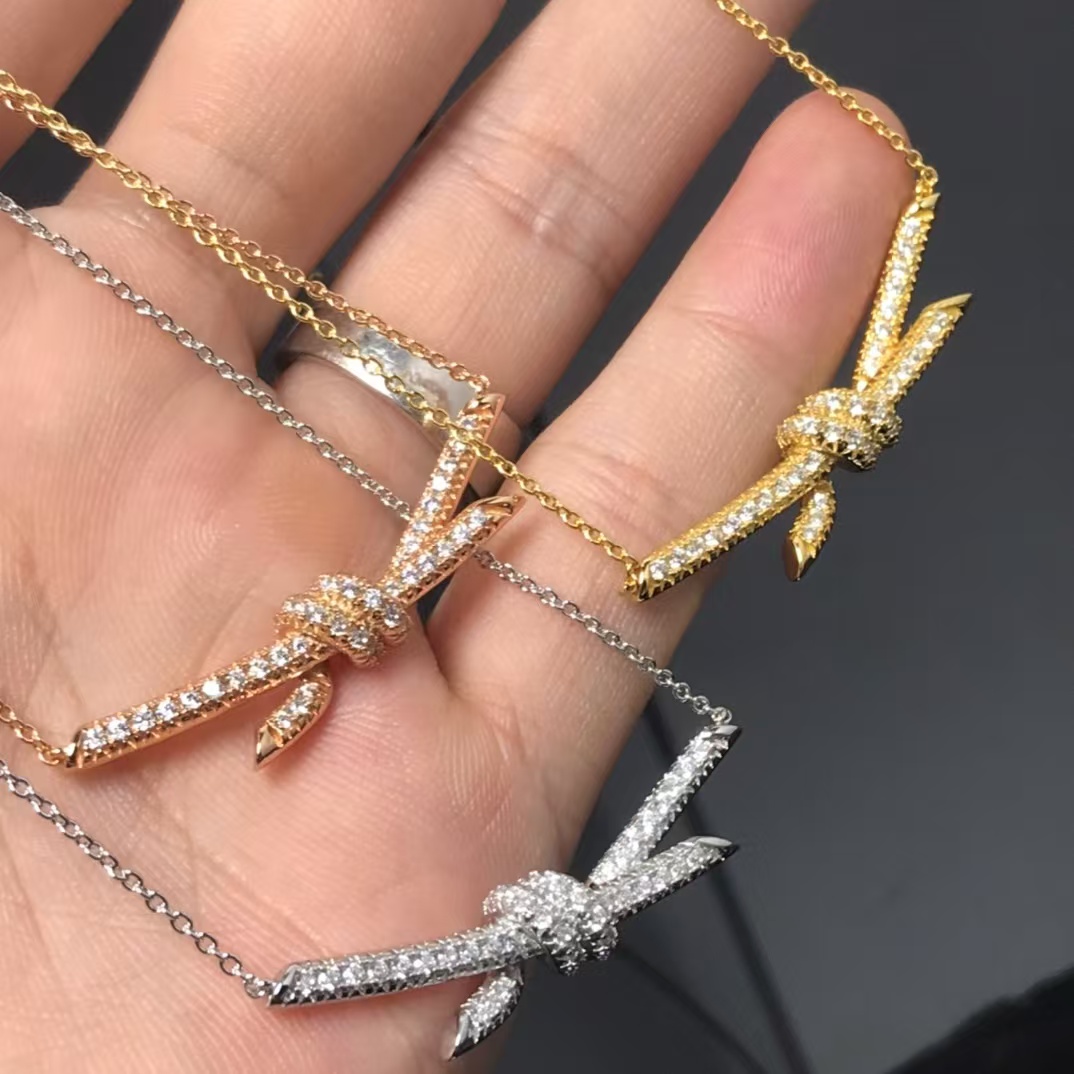 Tiffany Knot Pendant Necklace - Full Diamond - Image 2
