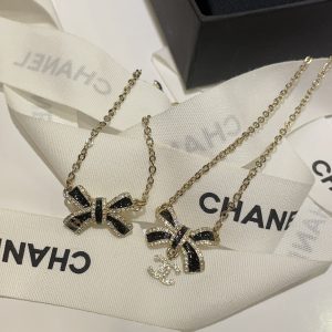 Chanel Black Bow CC Pendant Necklace and Bracelet