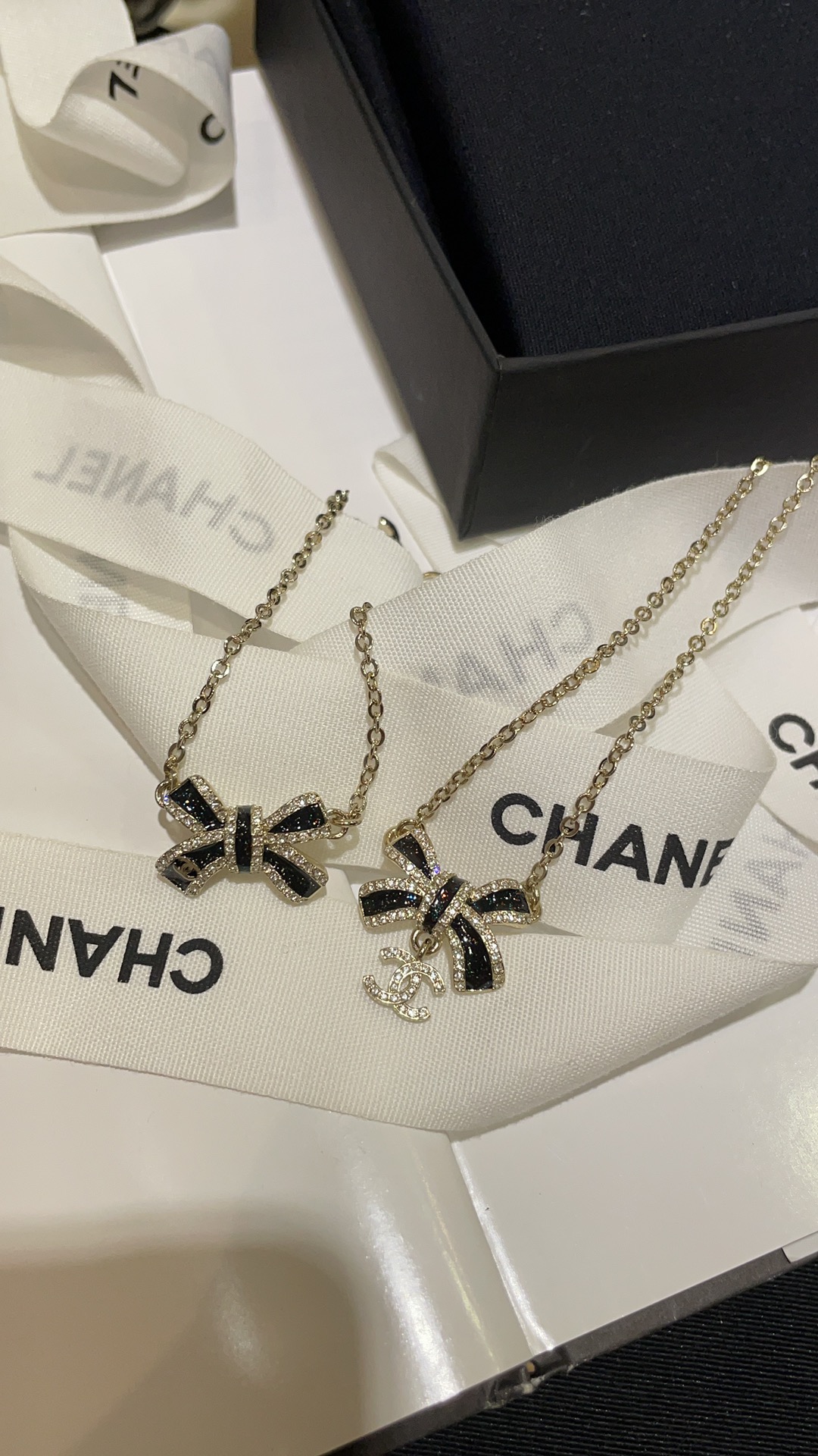 Chanel Black Bow CC Pendant Necklace and Bracelet