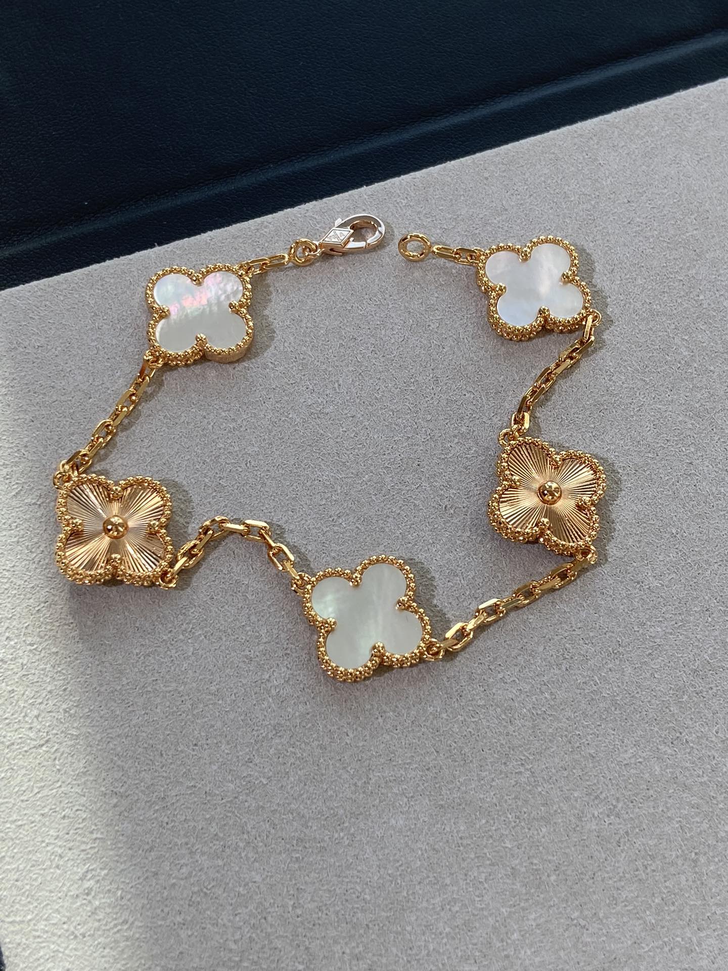 VCA Vintage Alhambra White and Gold Bracelet 5 Motifs - Image 6