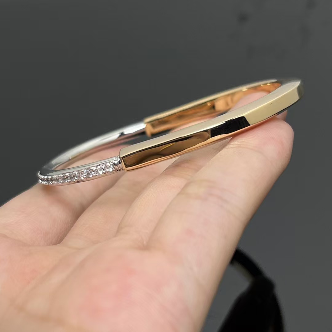 Tiffany Lock Bangle Half Pavé Diamonds Bracelet - Image 7