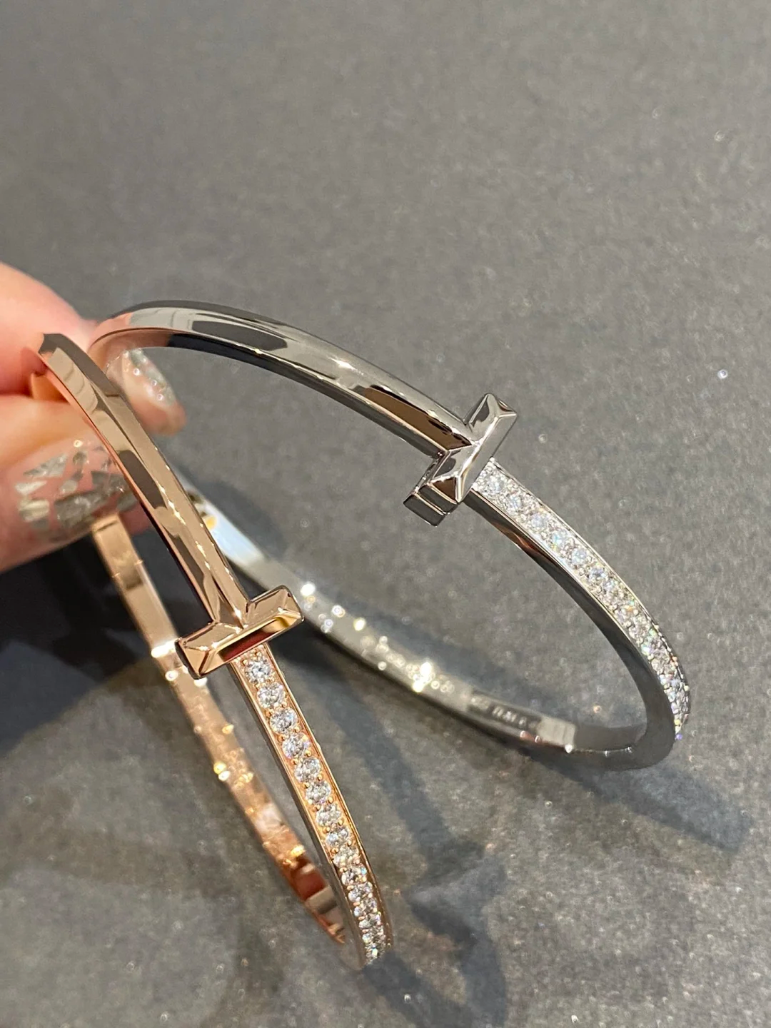 Tiffany T1 Narrow Diamond Hinged Bangle Bracelet