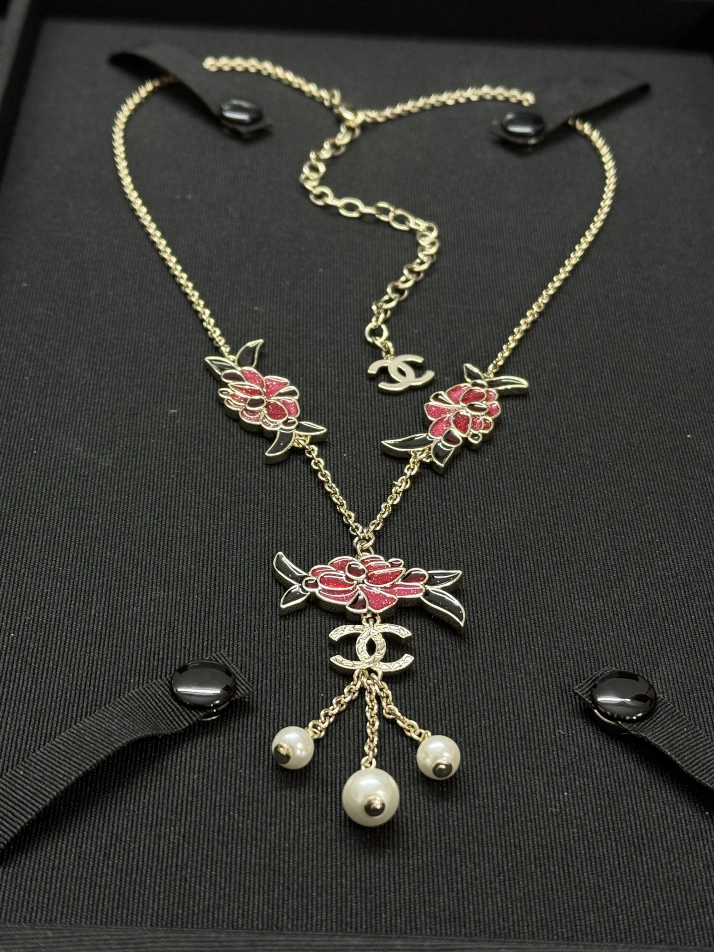 Chanel Flower Pearl Tassel Sweater Chain Necklace - Image 5