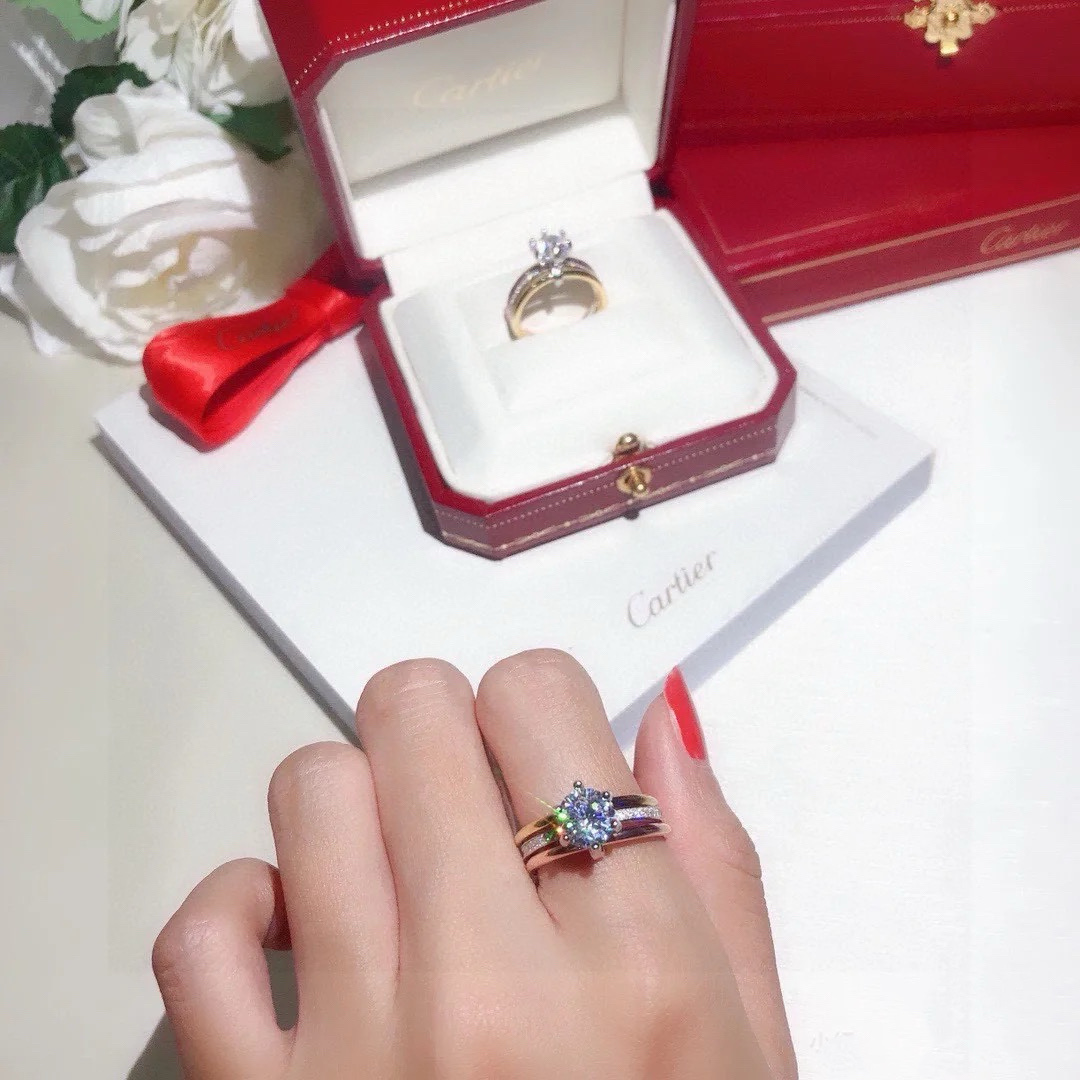Cartier Three Layers Mixed Metal Color Diamond Ring - Image 5