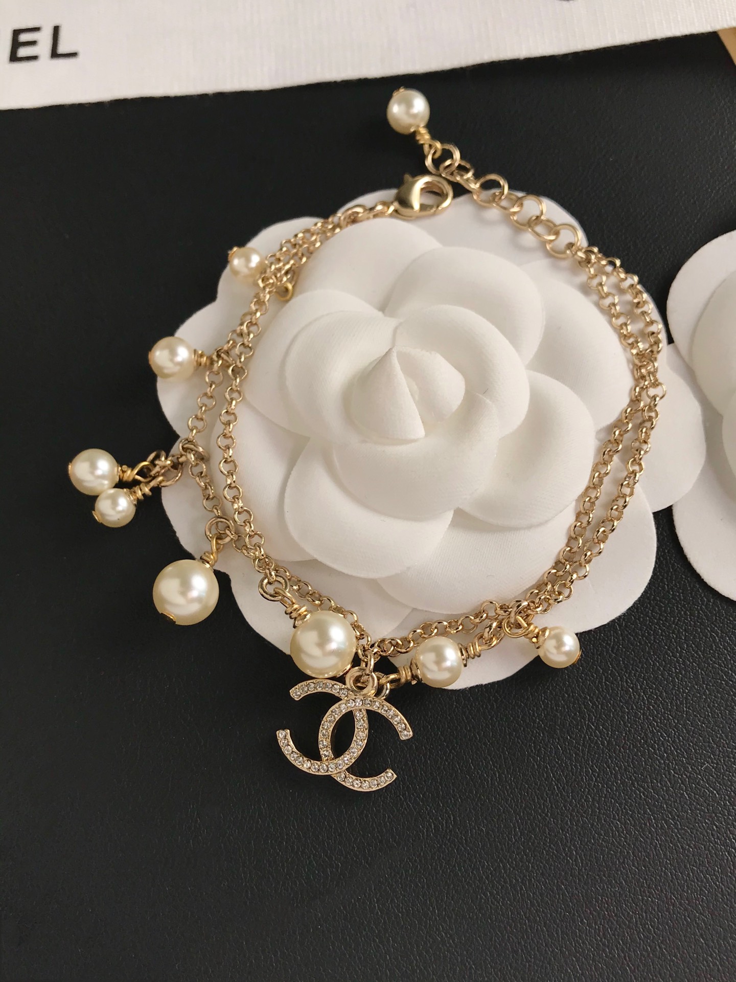 Chanel Dainty Two Layers Chain Pearl Bracelet - Image 3