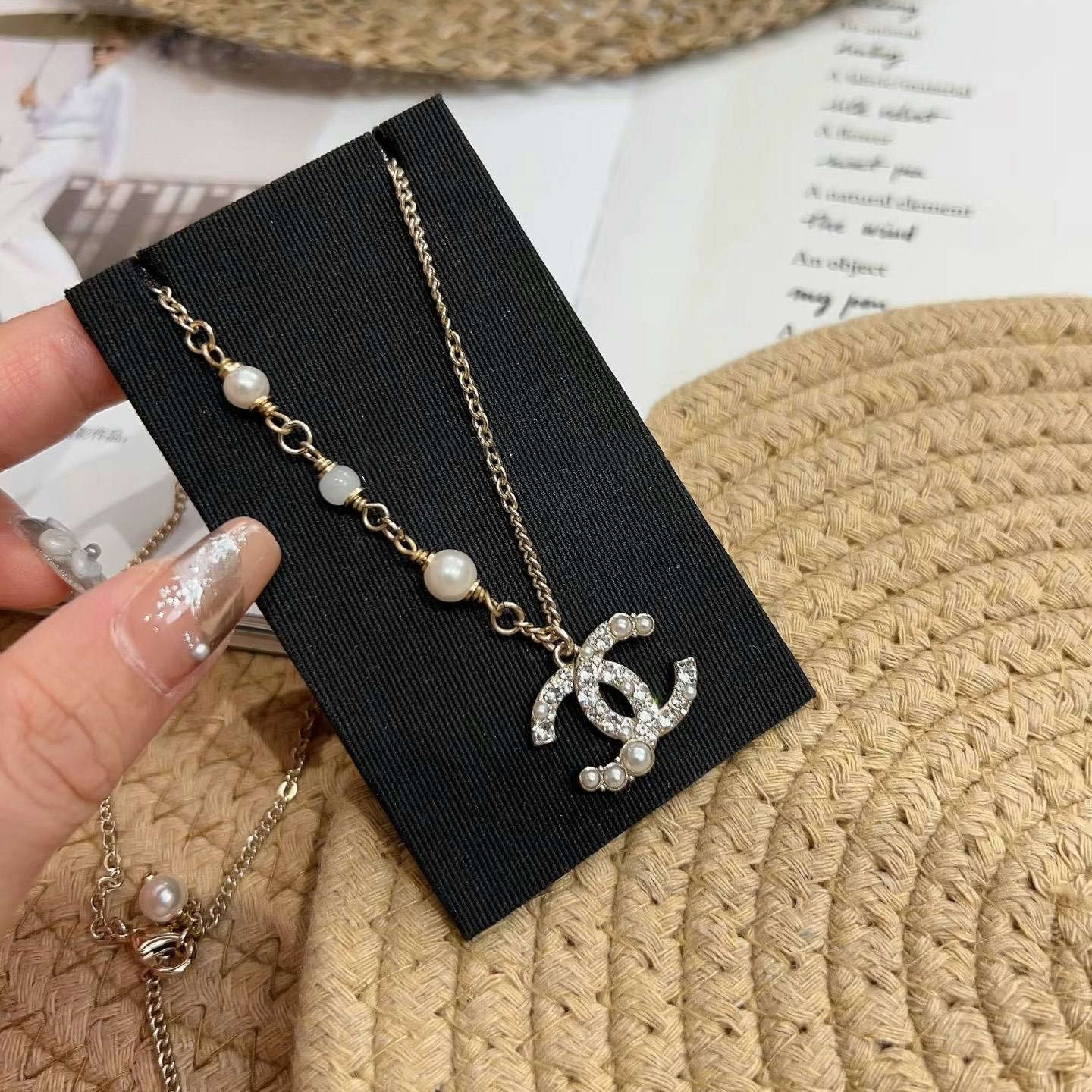 Chanel Pearl Paved CC Pendant Necklace - Image 2