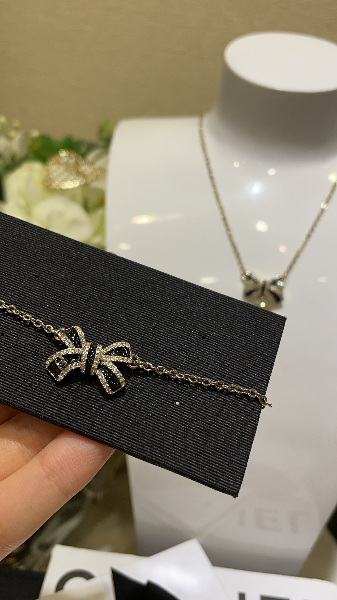 Chanel Black Bow CC Pendant Necklace and Bracelet - Image 3