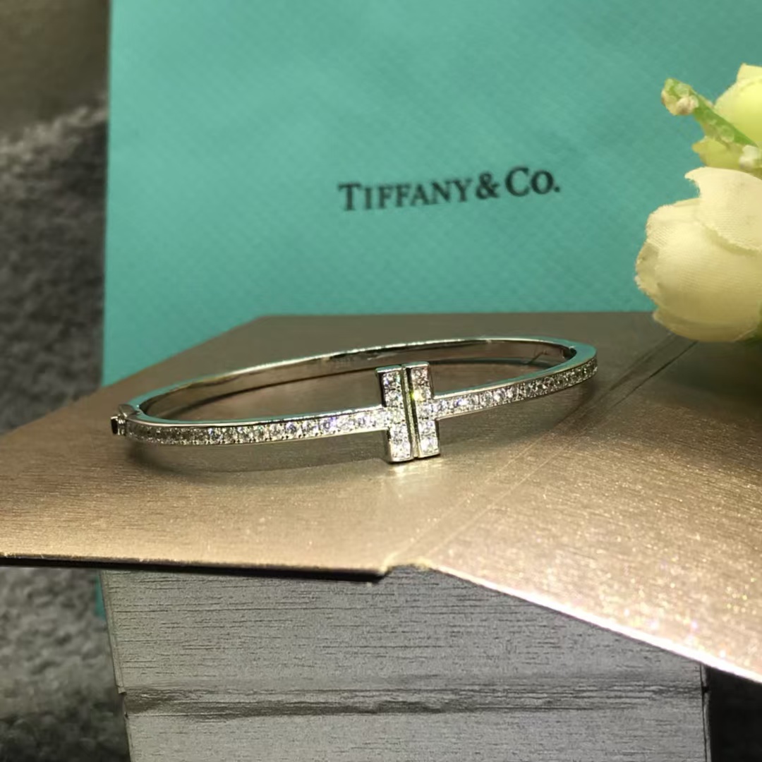 Tiffany Full Diamond Paved Double T Bangle Bracelet - Image 4