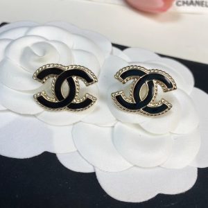 Chanel Gold Edge Black Double C Earring