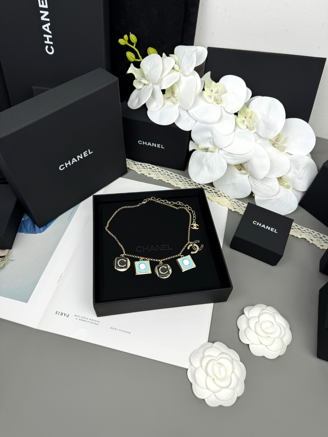 Chanel Coco Geometric Enamel 5 Charms Necklace - Image 6