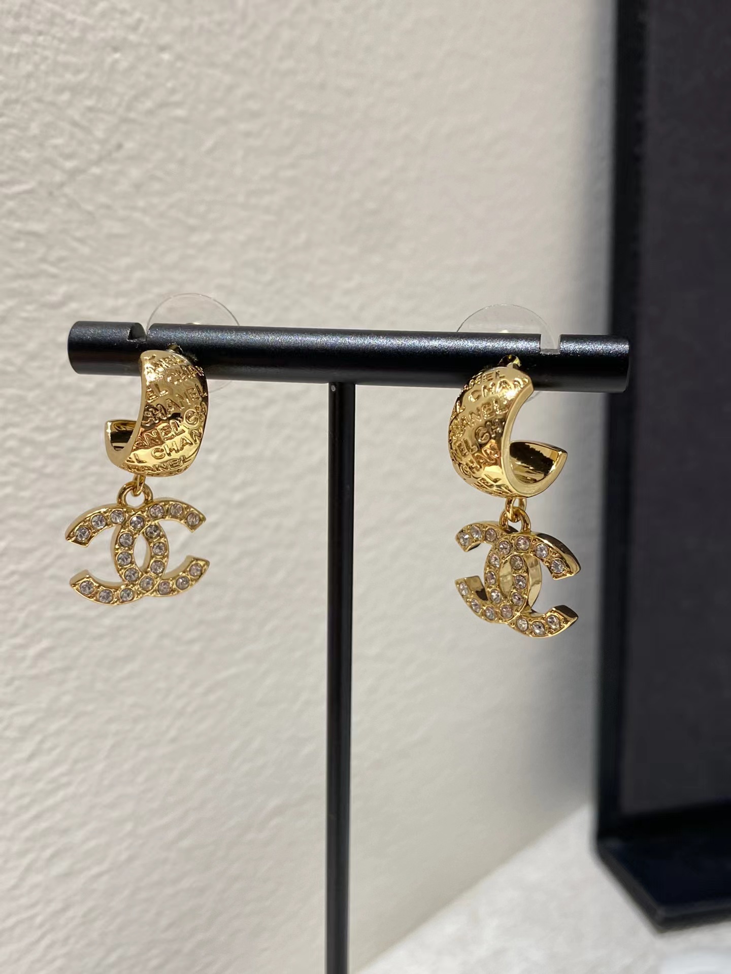 Chanel Gold Color Double C Dangle Earrings - Image 2