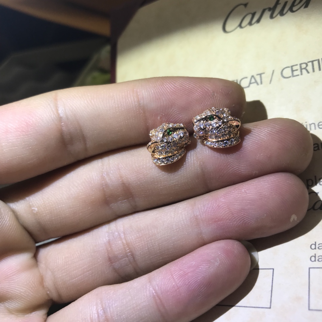Cartier Full Paved Diamond Leopard Stud Earrings - Image 7