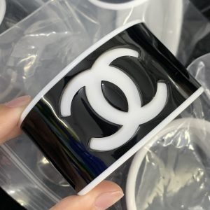 Personality Chanel Black White CC Wide Bangle Bracelet