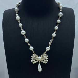 Chanel Sweet Bowknot with Teardrop Pearl Pendant Necklace